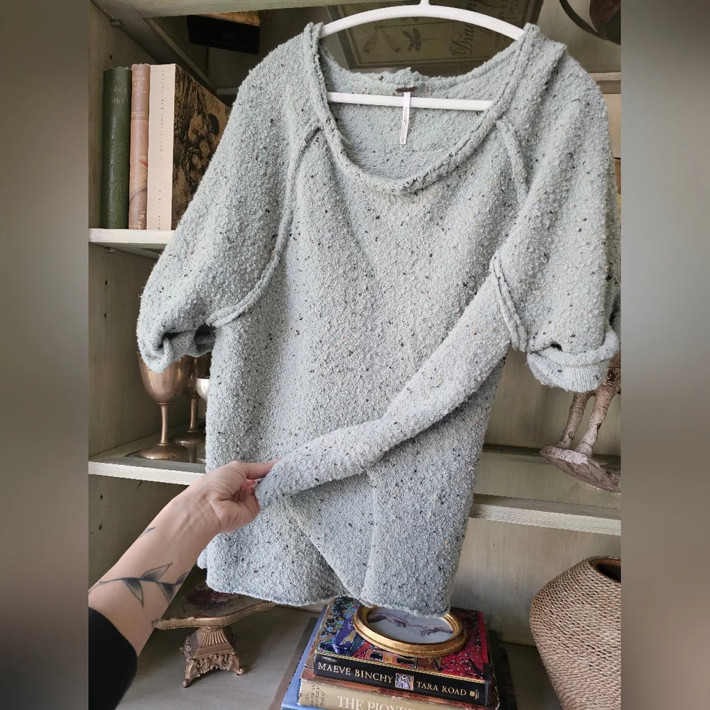 Free People Marsala Boucle Textured Oversized Wool Short Sleeve Sweater Size M